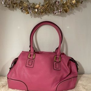 Liz Claiborne Hot Pink Leather Handbag Purse. Size 7”L x 14”W.